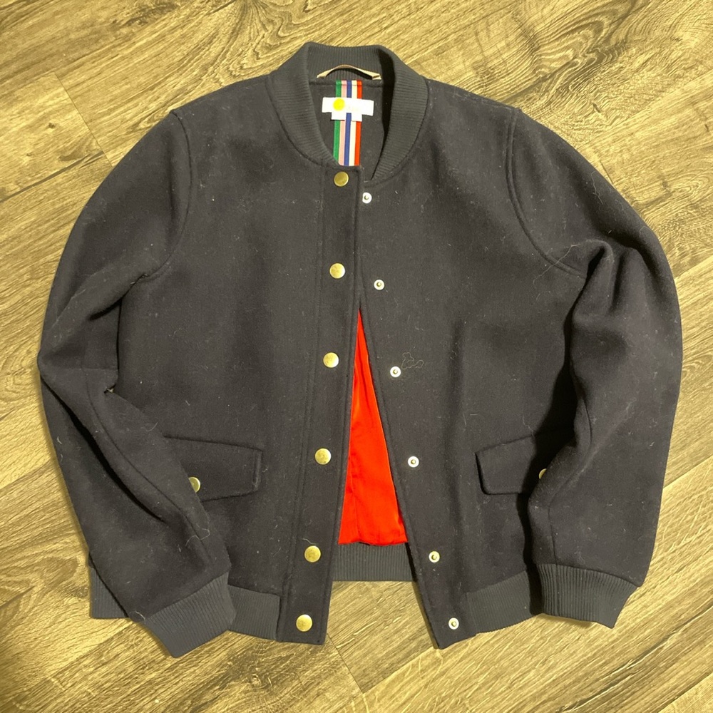 Boden Navy Wool Varsity Bomber